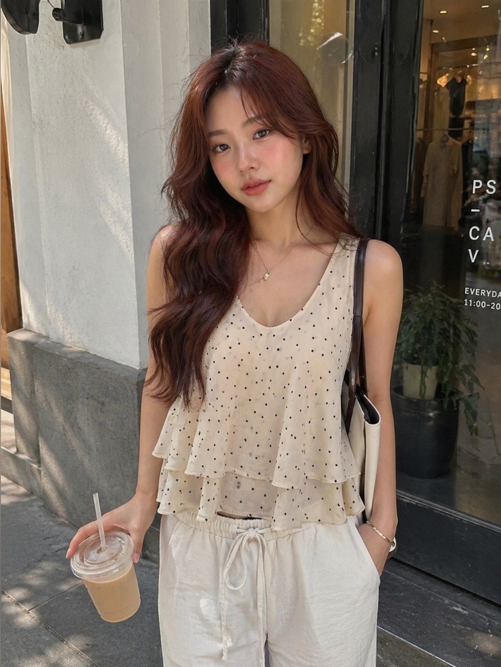 Babaton 100% Silk Polka Dot Tank Top Beige Minimalist Camisole Capsule Wardrobe